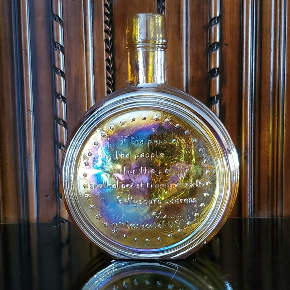 1970 NIB Decanter Abraham Lincoln Irredescent Carnival Glass Wheaton Nuline - Picture 3 of 15